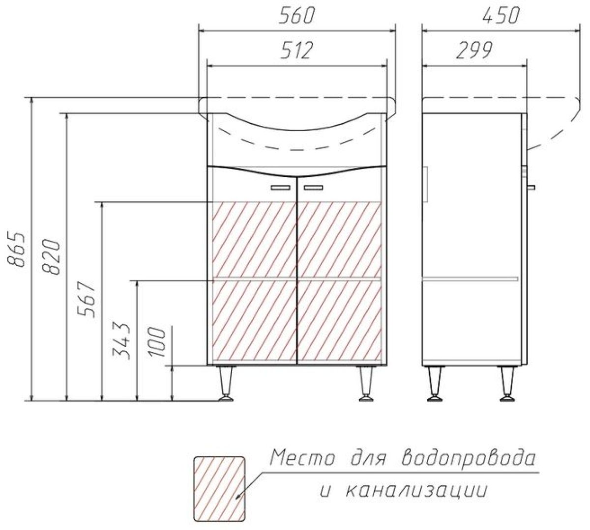 Тумба под умывальник Уют 55 Волна без ящика АЙСБЕРГ (DA1016T) | фото 3