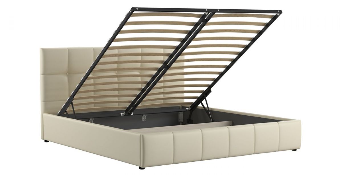 Кровать двойная Хлоя 180 + ортопед + ПМ + дно (арт. Пегасо крем к/з (сливочный)) | фото 3