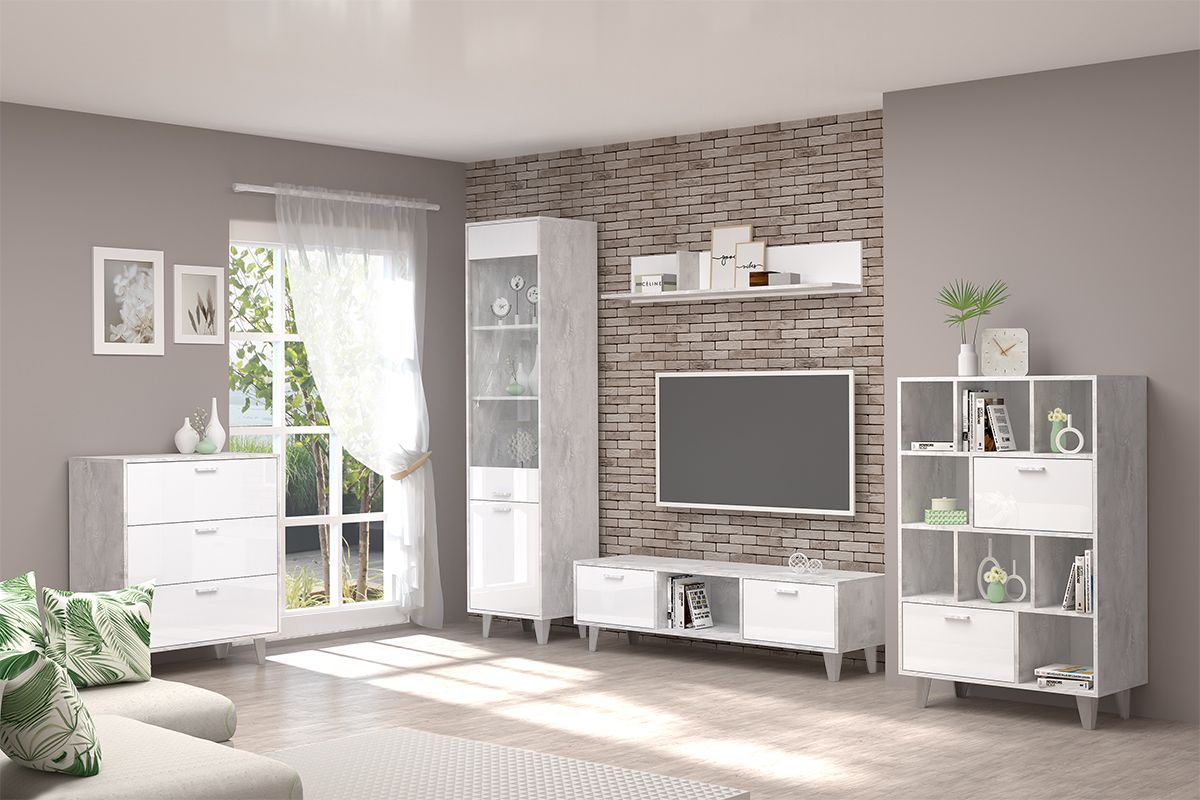 Комод Эго К-2 (на ножках) Бетон светлый/Белый глянец | фото 5