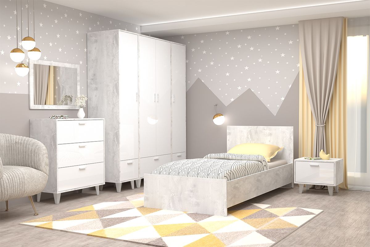 Тумба прикроватная Эго Т-5 (на ножках) Бетон светлый/Белый глянец | фото 3