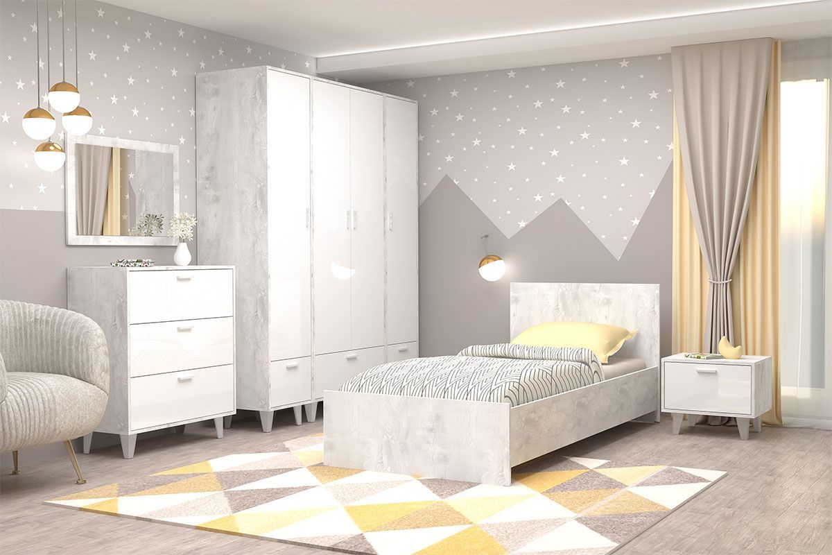 Детская Эго модульная (на ножках) Бетон светлый/Белый глянец | фото 3