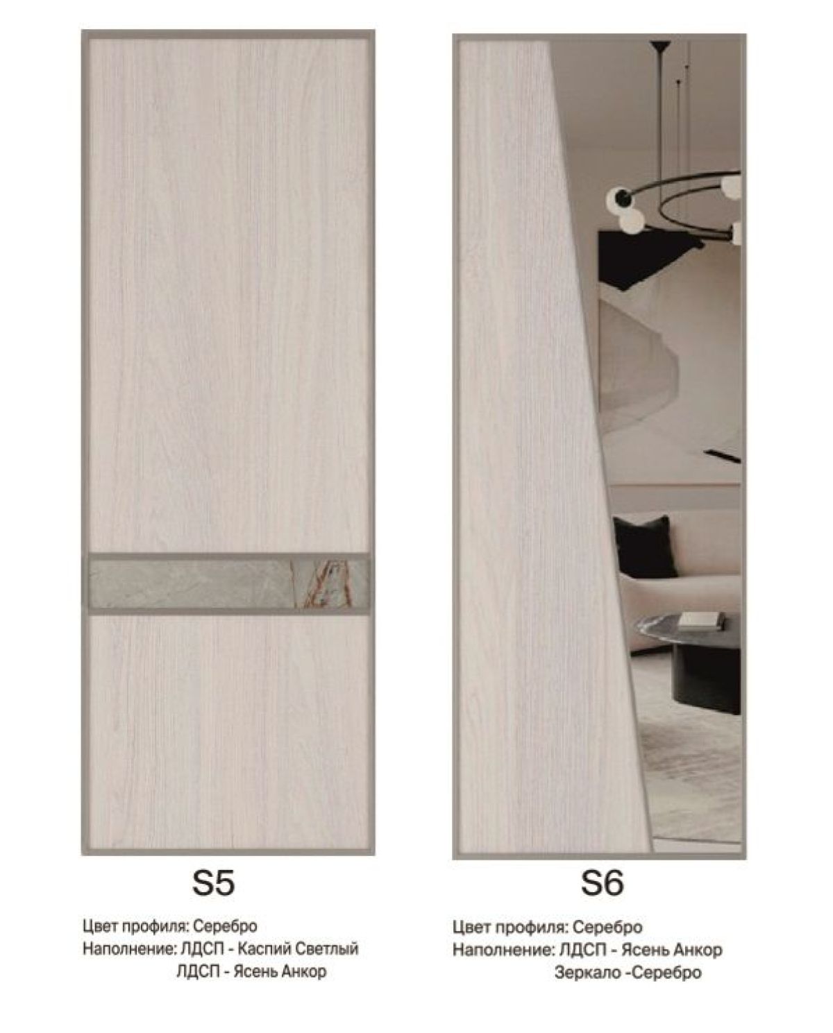 Шкаф-купе 1950 серии SILVER S6+S1+S6Z B22+PL1 (по 2 ящика лев/прав+1 штанга) профиль «Серебро» | фото 13