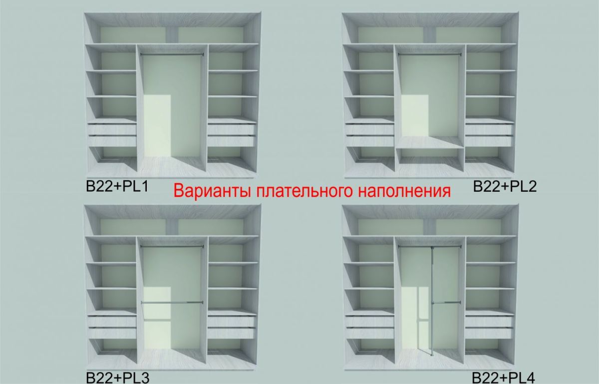 Шкаф-купе 1950 серии SILVER S6+S1+S6Z B22+PL1 (по 2 ящика лев/прав+1 штанга) профиль «Серебро» | фото 5