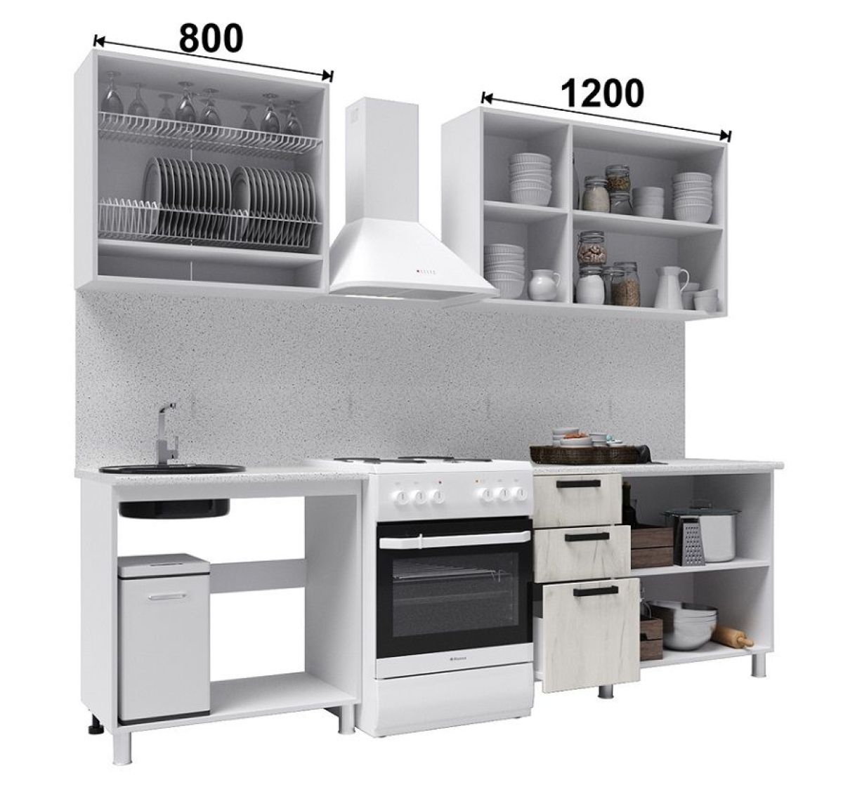 Кухня ДИОР 2 м б/стекла (белый/дуб крафт белый) | фото 2