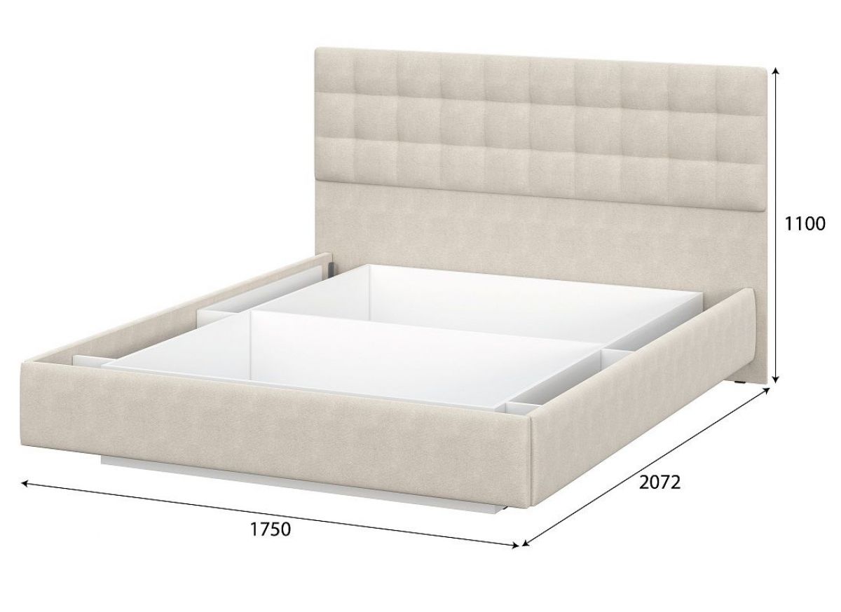 Кровать двойная №2 (универсальная 1.6х2.0) Серия 2 + основание (Белый/Бежевый ткань/Квадро Бежевый ткань) | фото 2