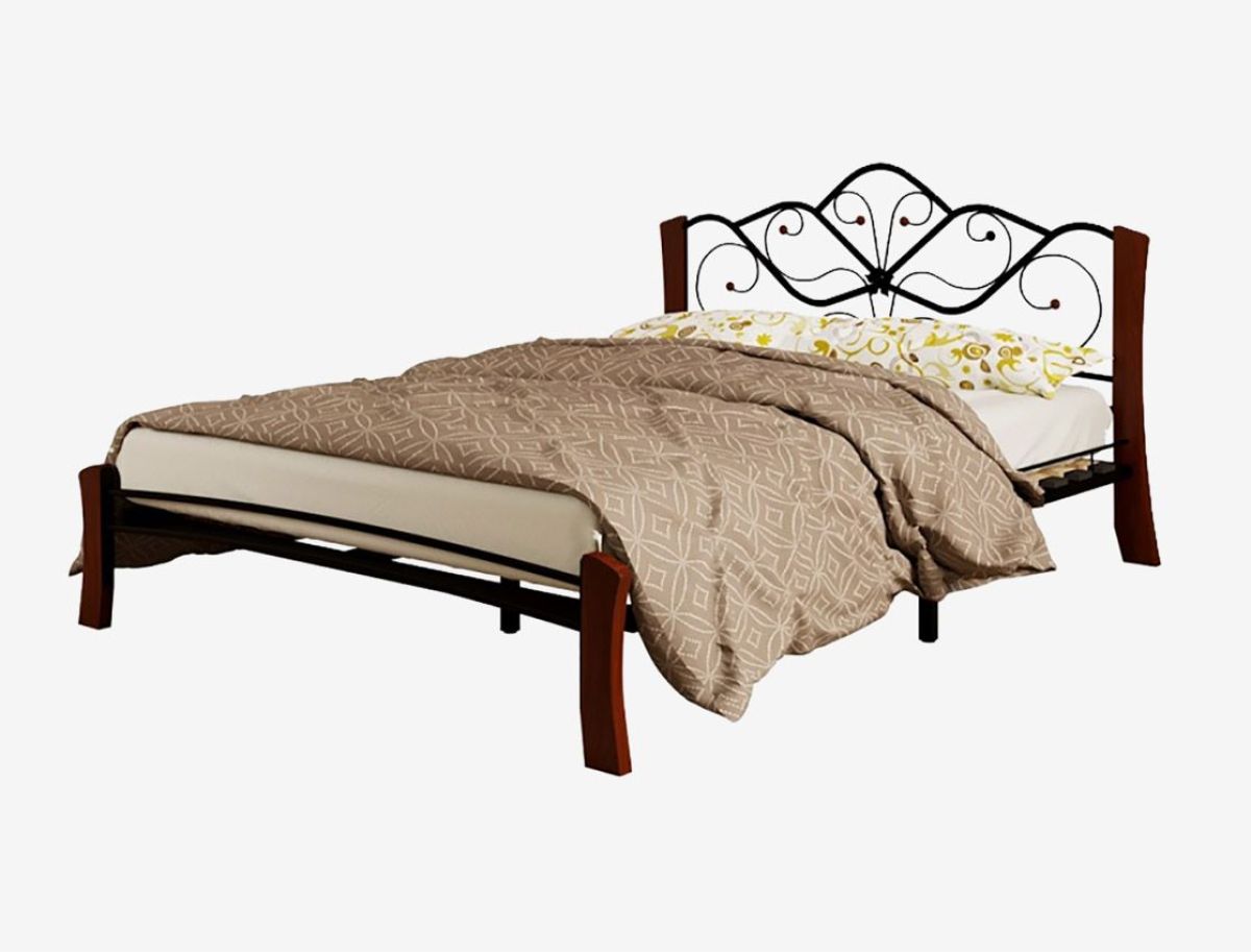 Кровать "Венера 4 Лайт" черная (1400*2000) (ножки-махагон) с коваными элементами | фото 2