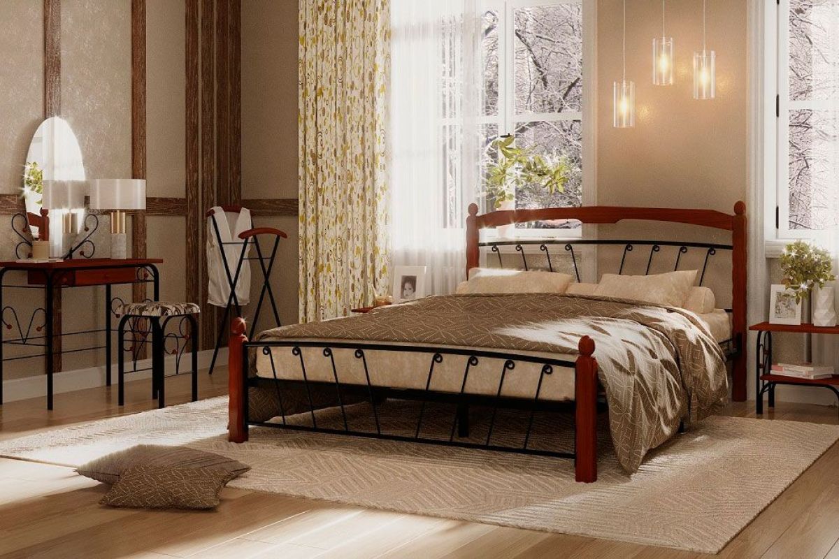 Кровать "Муза 1" КМД10 Черная (1600*2000) (ножки-махагон) с коваными изделиями | фото 3