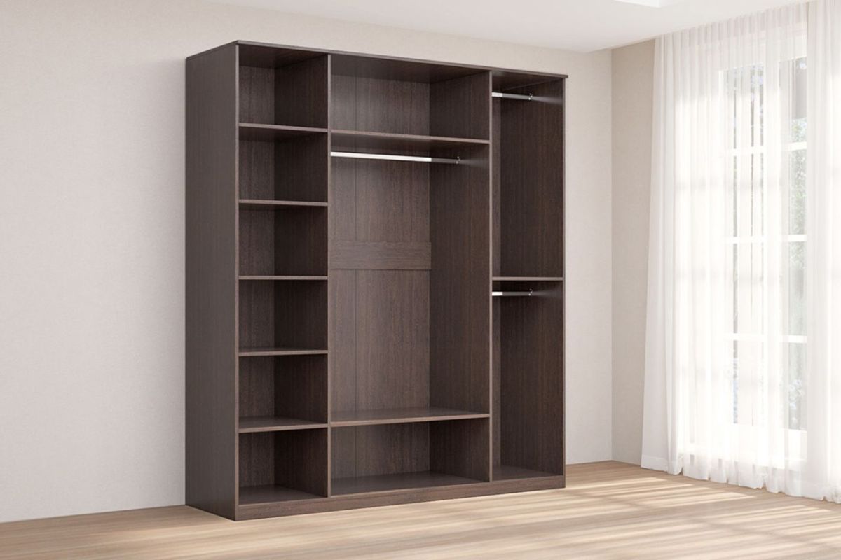 Кэт-4 Шкаф 4-х ств (2 дв зерк) (МДФ Венге/Экокожа Caiman коричневый) | фото 2