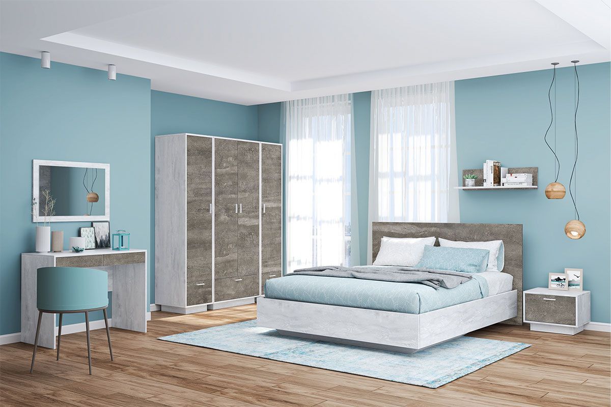 Модульная спальня Эго (бетон светлый/камень темный) на ножках | фото 2