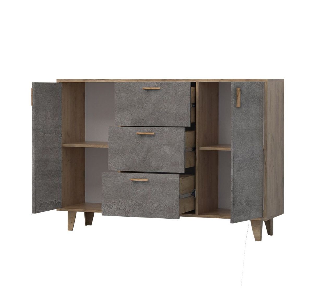 Эго К-2 Комод с 3мя ящ, 2 дв (дуб крафт золотой/камень темный) на ножках | фото 2