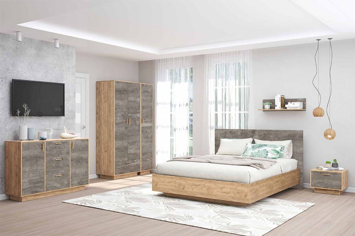 Эго Кровать 1,4 (арт.031-М1), (б/матр.), (дуб крафт золотой/камень темный) | фото 2