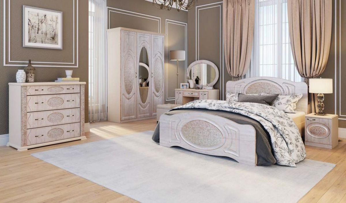 Прованс-2 Кровать 1600 *без основания (Бежевый/Текстура белая платиной золото) | фото 2