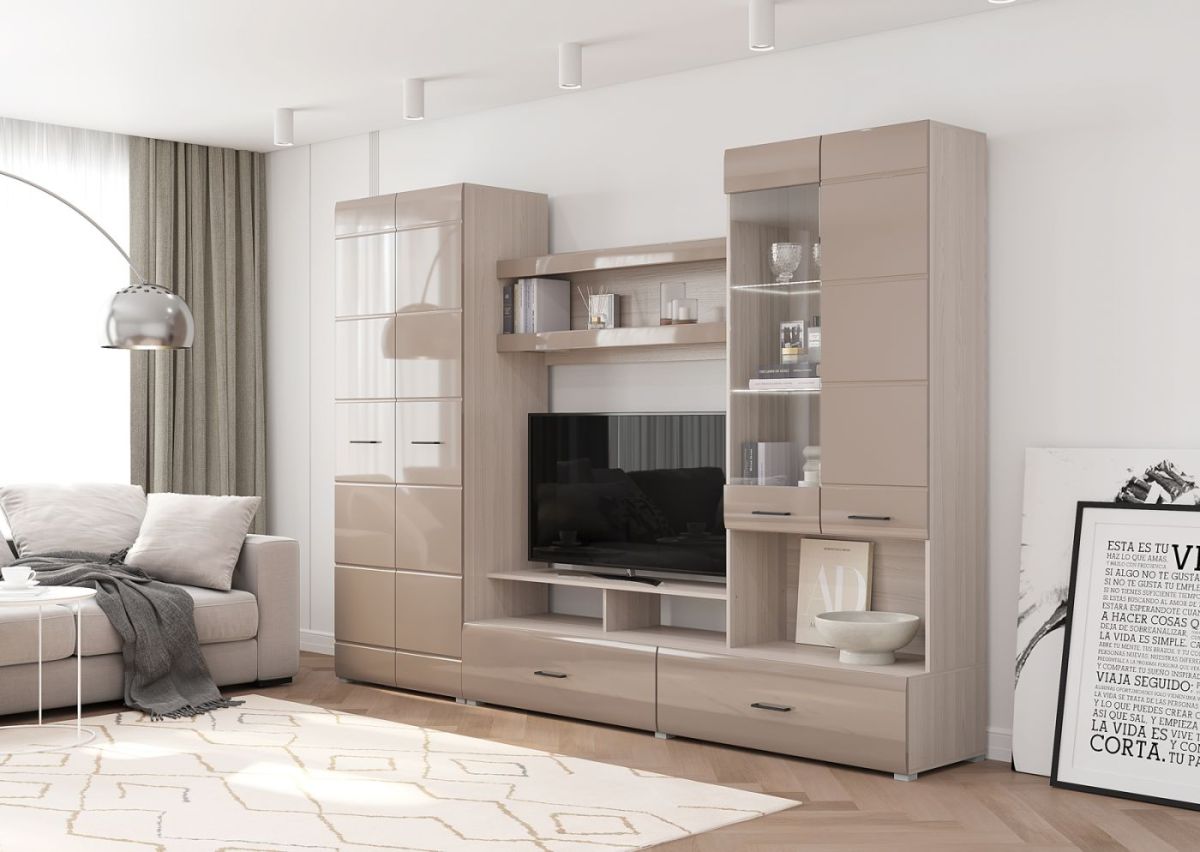 Стенка НЕНСИ 1 (Ясень Шимо светлый/Капучино глянец) | фото 2