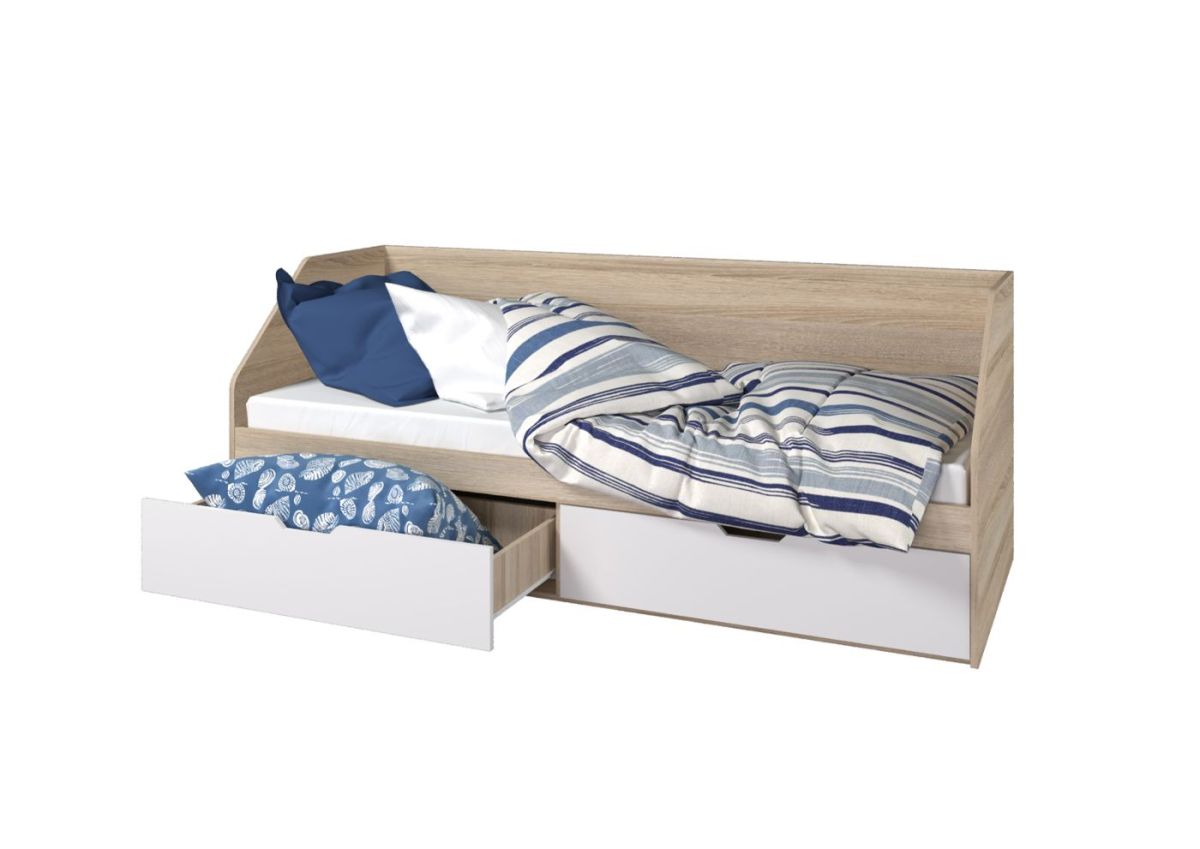 Кровать 800/2 ящика АНТАЛИЯ с настилом ЛДСП (Сонома/Белый софт) | фото 2