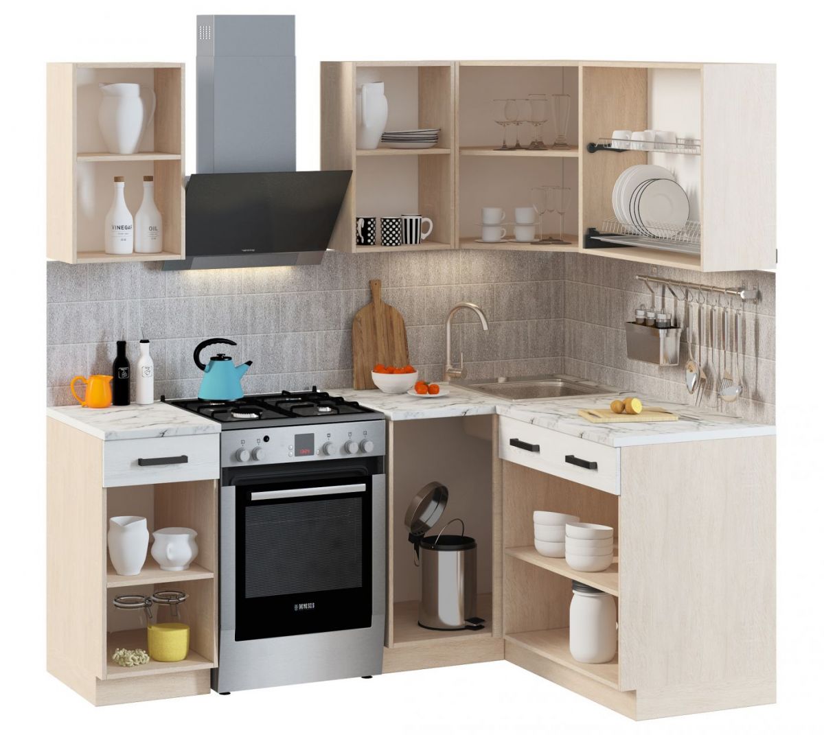 Кухонный гарнитур Алиса Loft Композиция №2 Угловая (Дуб Сонома/Сосна белая Loft) 1400*1400 по стене | фото 3