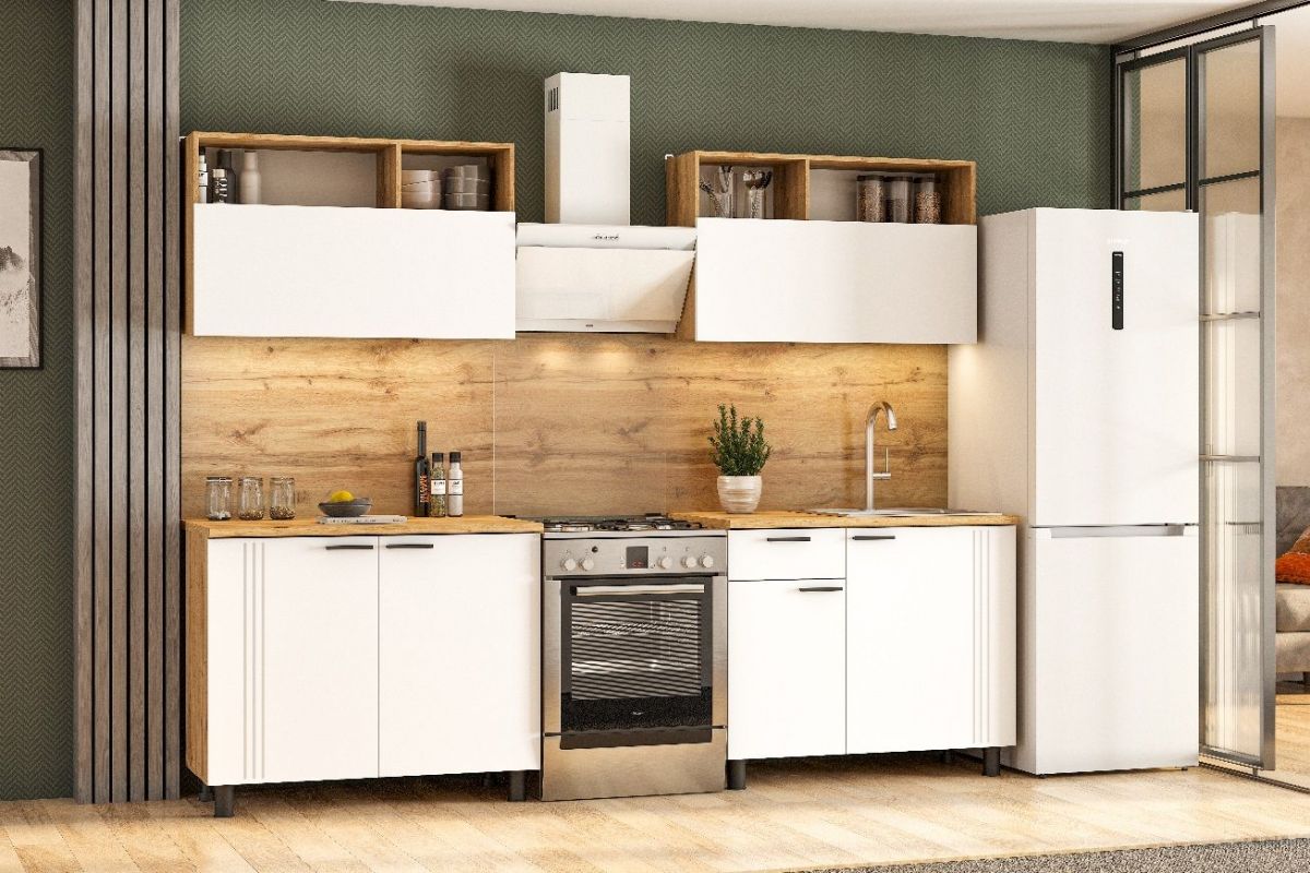 Кухонный гарнитур МОНАКО 2.0 м Серия 2 МДФ с фрезеровкой (Дуб Золотой/Белый матовый) | фото 5