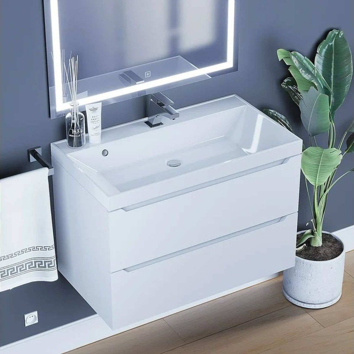 Тумба под раковину Uperwood Tanos 80 см, подвесная, белая матовая | фото 10