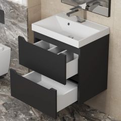 Тумба под раковину Uperwood Tanos 50 см, подвесная, черная матовая | фото 2