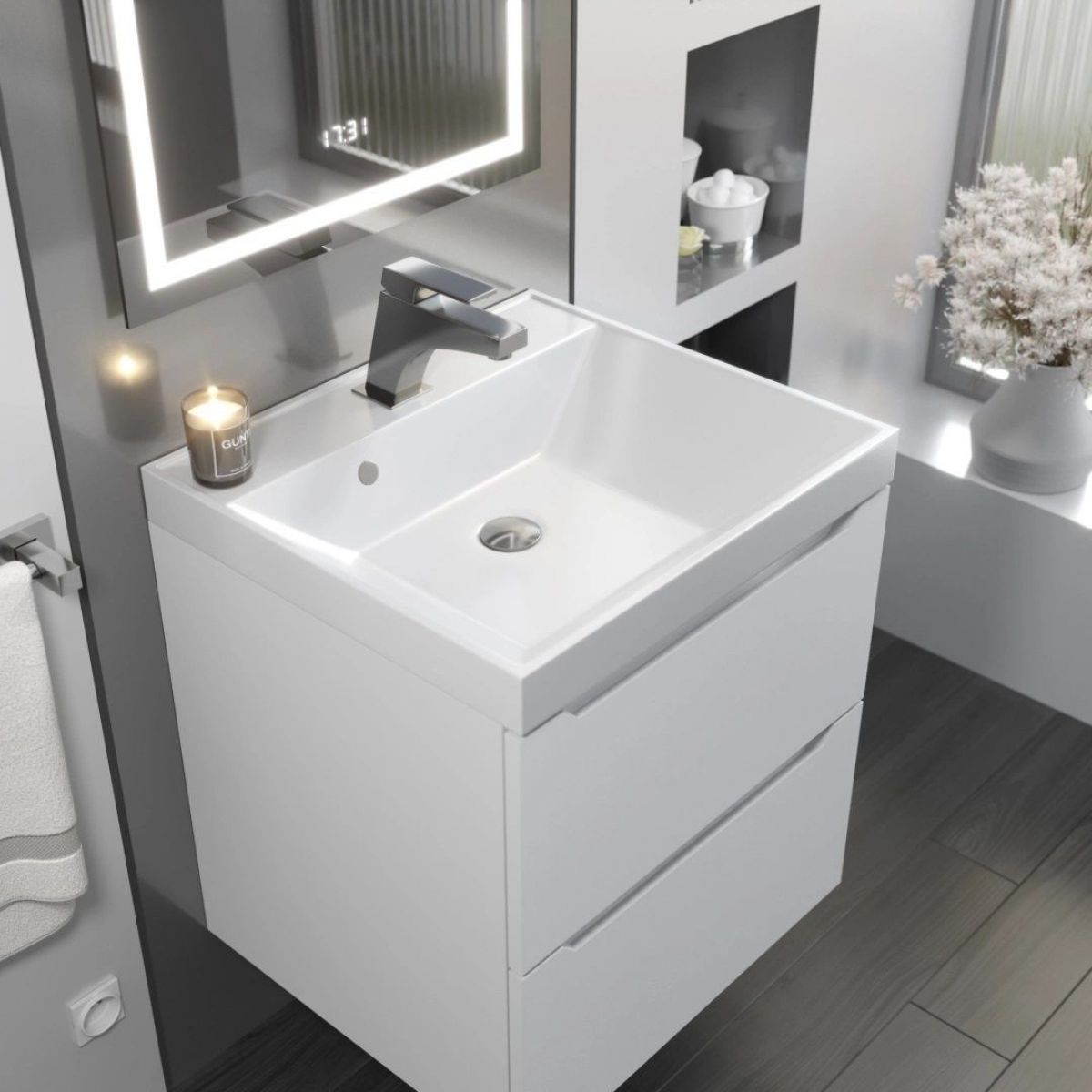 Тумба с раковиной Uperwood Tanos 50 см, подвесная, белая матовая | фото 9